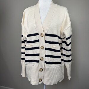 Zara Womens S Striped Button-Up Knit Top Cardigan Sweater Beige Black Oversize
